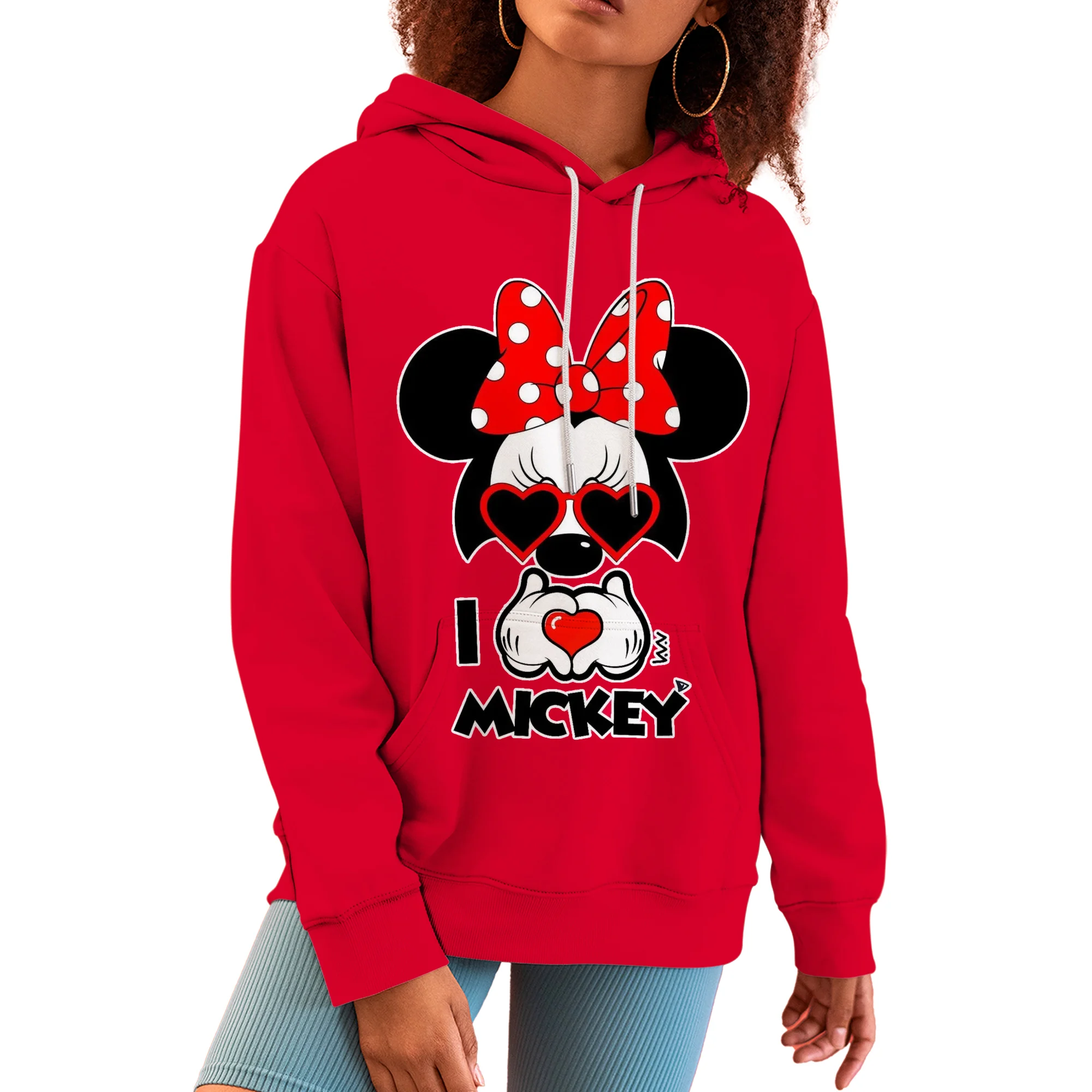 Women\'s Disney Minnie Mouse Hoodies Pink Gradient Hoodie Woman Oversized Sweatshirt  Autumn Female Casual Long Sleeved Loose Top