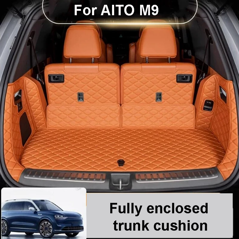 

For AITO M9 2024-2025 Car Fully Enclosed Trunk Mat Three-dimensional High Edge Anti Fouling Leather Protective Accessories