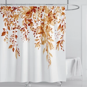 エメラルドグリーンユーカリシャワーカーテン生地、花の浴室のシャワーカーテンセット付き水彩植物の葉はフック付き 8ベストセールスシャワーカーテンセット-4