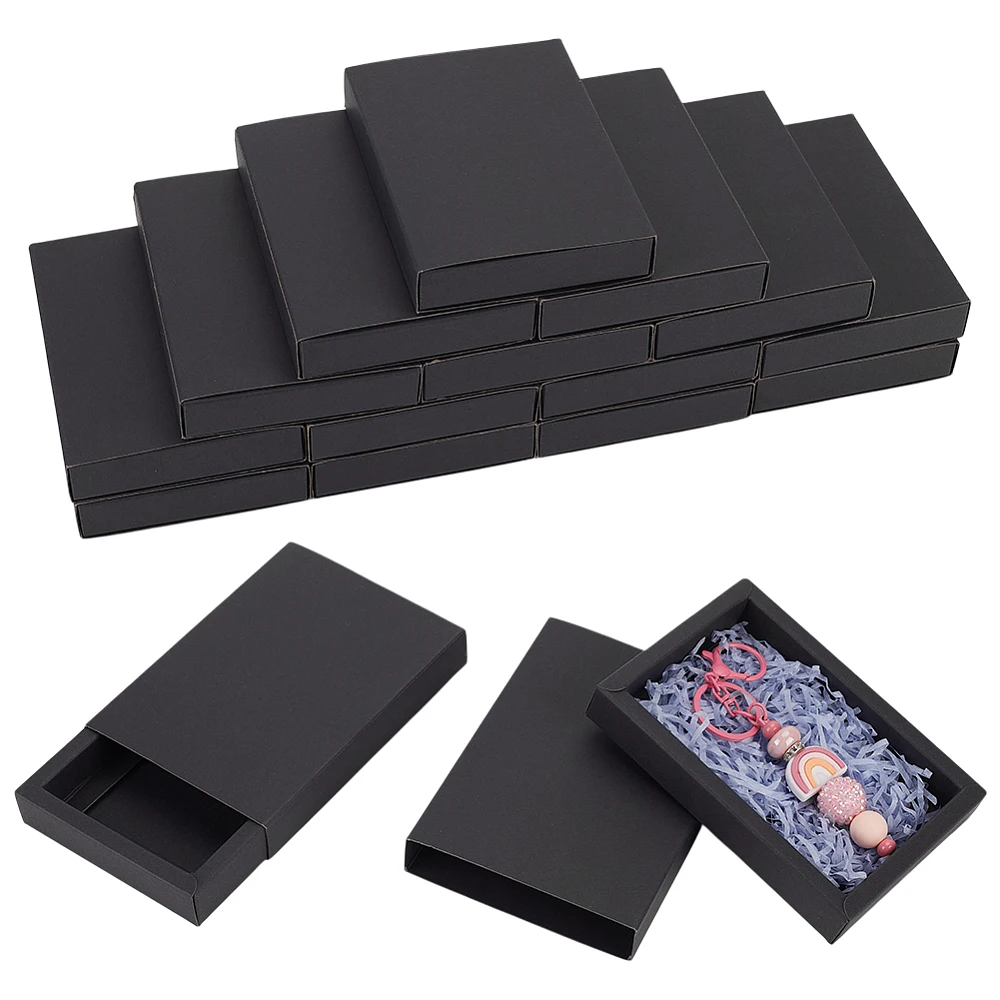 16PCS Black Paper Drawer Boxes 5.59x4.02x0.87 Inch Rectangle Kraft Paper Gift Box Cookie Boxes for Wedding Party Gifts