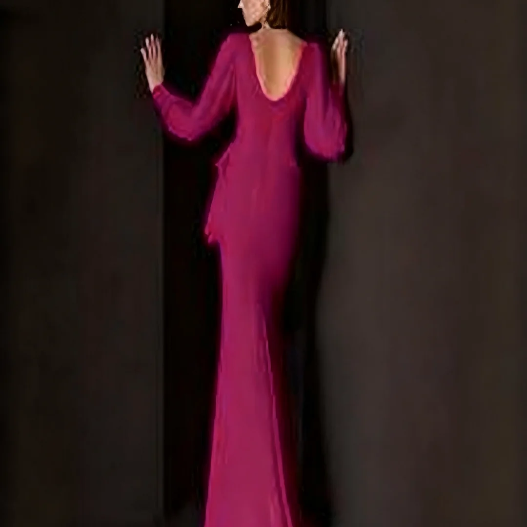 Abito da sera personalizzato a maniche lunghe con scollo a V a sirena da donna, abiti da sera formali, abiti da ballo per feste di compleanno per donne