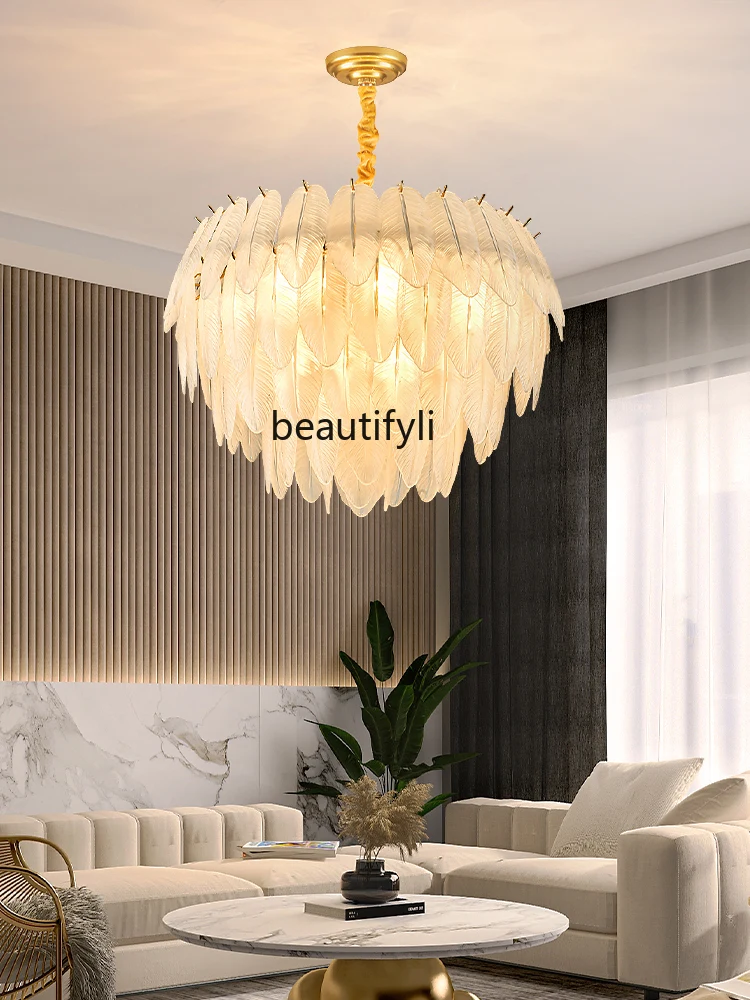 yj Light Luxury Crystal Chandelier Bedroom Feather Chandelier Post-Modern Simple Dining Room/Living Room Main Lamp