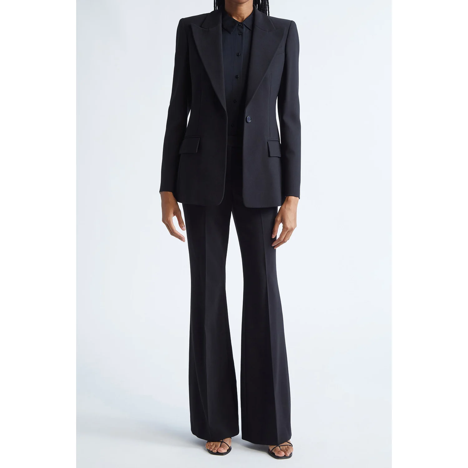 Allingentle Black Women's Suit Slim Fit Business Pantsuit 2 Piece Suit Elegant Wide-Leg Pants for Casual Office Customize
