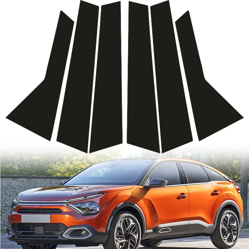 6pcs/set for Citroën C4(C41)2021-2023 Glossy Black Car BC Pillar Protection Film Scratch-Resistant Auto Window Column Sticker