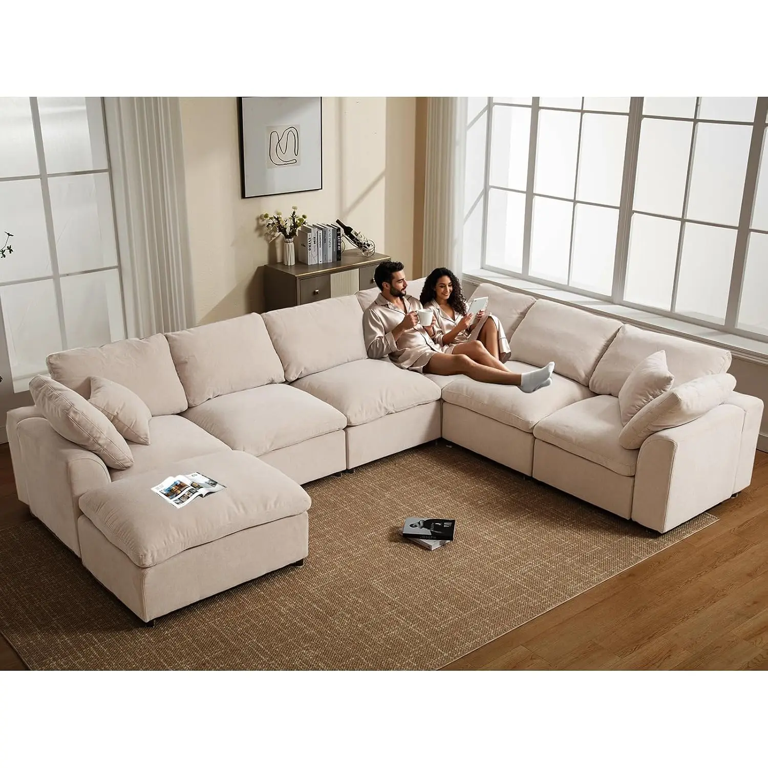 Oversized Modular Sectional Sofa 7 Seater with Ottoman, Customized