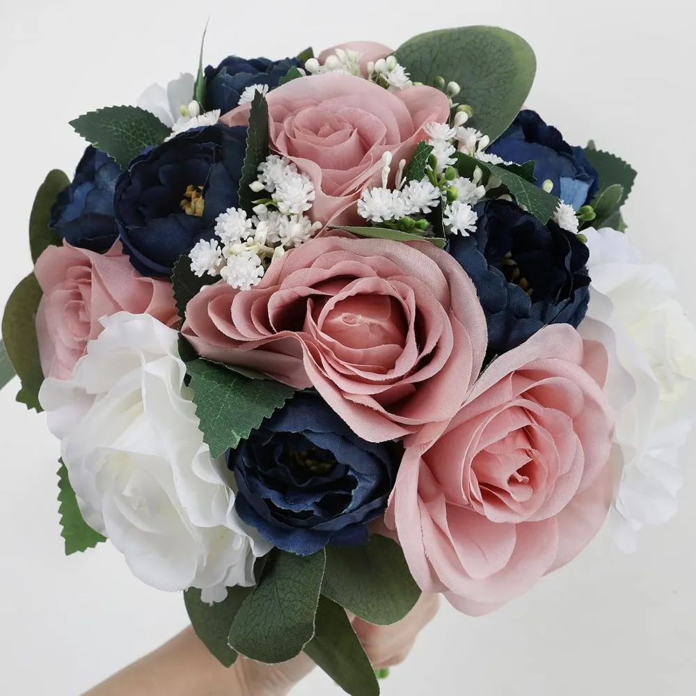 مجموعة باقات زهور وصيفة العروس الاصطناعية مقاس 11 بوصة مكونة من 4 قطع لحفلات الزفاف، باقات ملونة مغبرة مثالية للاحتفال وحفلات الزفاف #5