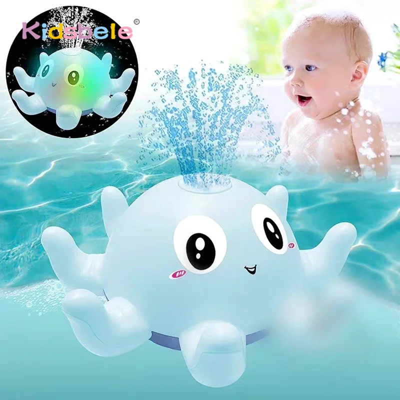 Baby Bath Toy Light-Up Automatic Induction Octopus Floating Spray Water Shower Toy Sunmmer Pool&Bath Time Fun Electric Pool Gift
