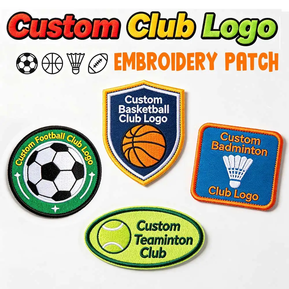 Custom Club Embroidery Patch Football Fan Badge, DIY Football Basketball Badminton Rugby Team Logo Embroidered Emblem
