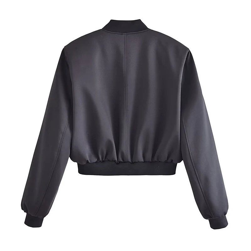 Silk Satin Texture Coat Autumn Women Short Jacket Button Outerwear Female Lady Streetwear Tops Black