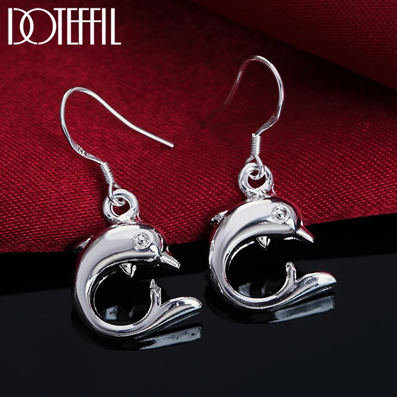 DOTEFFIL 925 Sterling Silver AAA Zircon Dolphin Drop Earrings For Woman Wedding Engagement Fashion Party Charm Jewelry