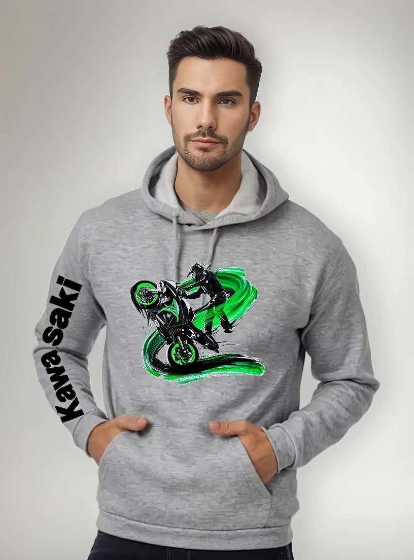 

Kawasaki Sweatshirt Logo Hoodie Autumn and Winter New Hooded Sweater Sports Unisex Print Design Casual Comfort Jumper Top