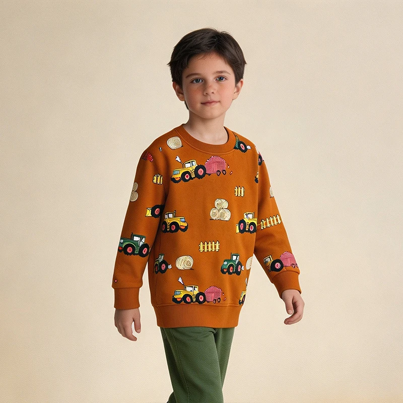 European and American style car all-over print boy's sweatshirt knitted cotton toddler crew neck base layer drop shipping