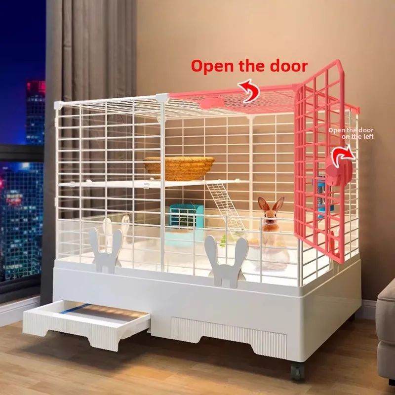 #Spray-Proof Rabbit Cage Large Indoor Habitat for Dwarf Pets Double-Layer Guinea Pig Hutch Spacious Bunny Villa & Enclosure Cage