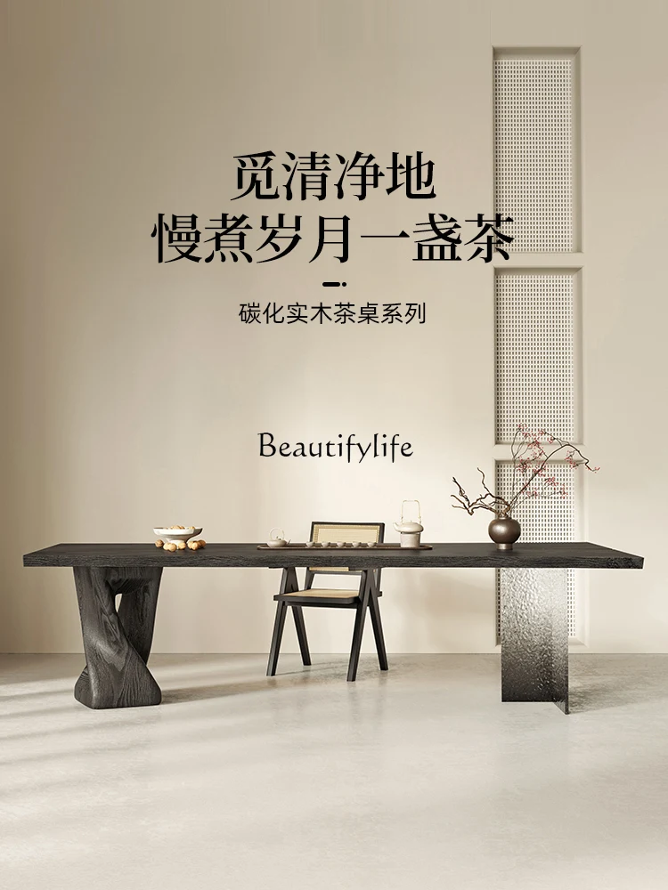 Living Room Tea Table Ash Wood Large Board Gradient Corrugated Acrylic Solid Wood Silent Tea Making Table