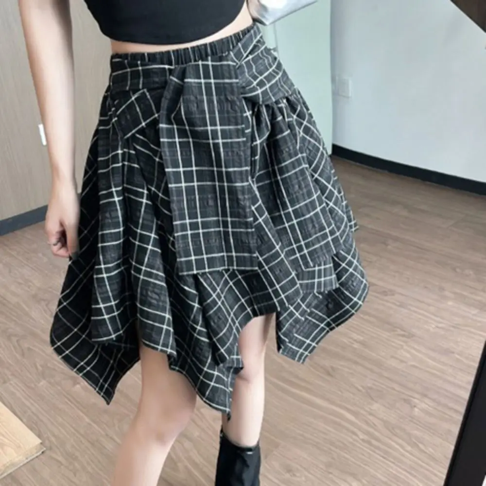 الحلو غير النظامية قمصان مربعة النقش تنورة ألف خط الدانتيل متابعة وهمية قطعتين التنانير فتاة حار نمط عالية الخصر منقوشة السراويل تنورة عطلة #2