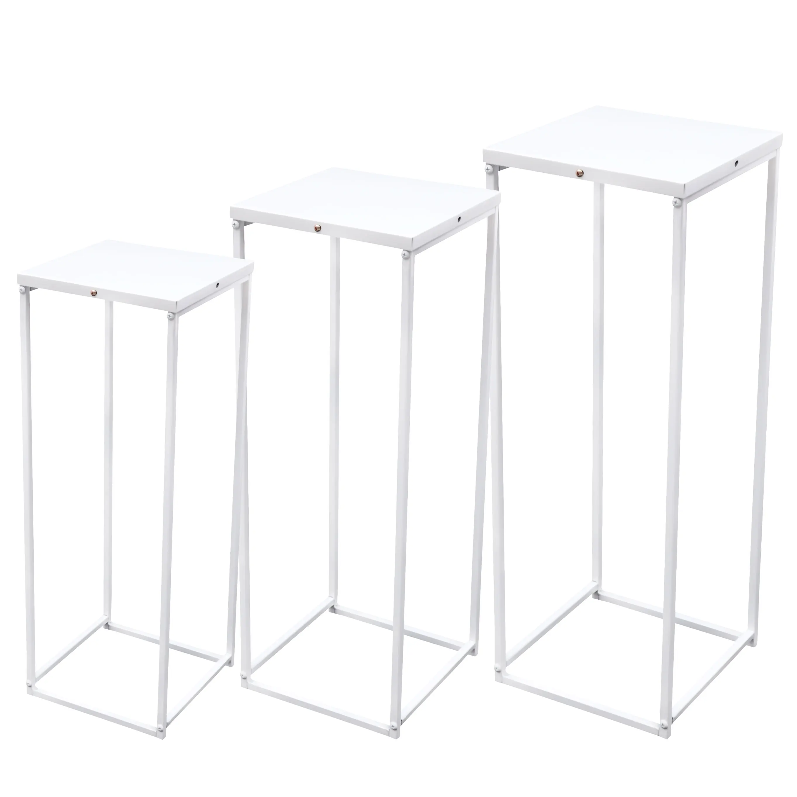 White Set of 3 Metal Stand Plant Flower Stand High Square Rack Flower Holder Wedding Living Room & Patio Decor