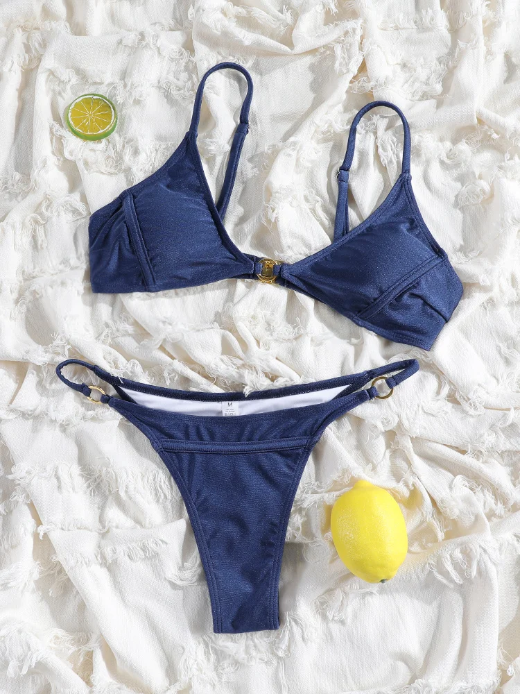 Rinabe Blue Bikini High Cut Bikinis String Swimsuits Push Up Swimsuit Vacation Swimwear Two-Piece Bathing Suit
