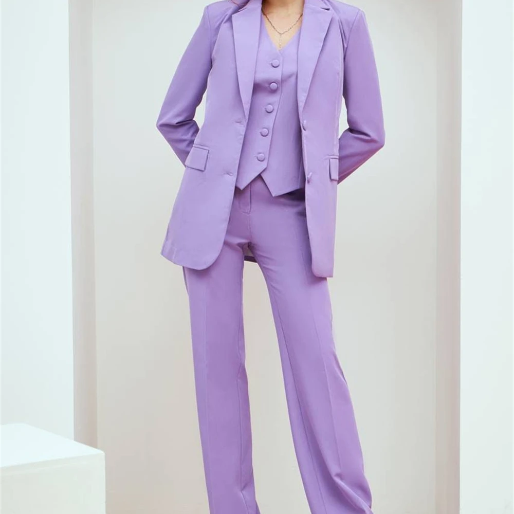 Lilac Formal Outfit Suits For Prom Women Blazer Vest Pants Solid Tuxedo Plus Size Women's Pantsuit Three Piece Office Suit