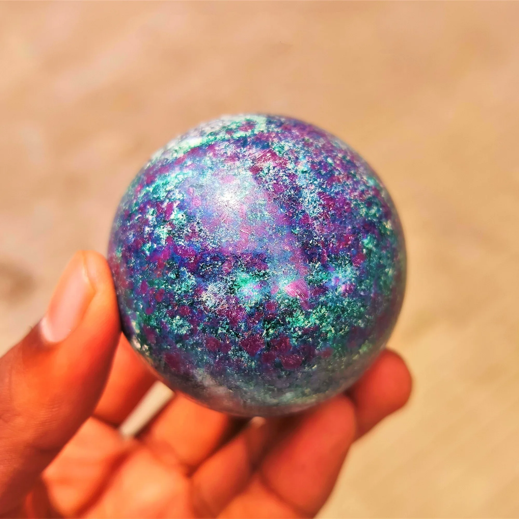 

1pc Ruby In Indigo Kyanite Crystal Sphere with UV Reactive - Crystal Orb Gemstone Crystal Healing Ruby & Blue Green Kyanite