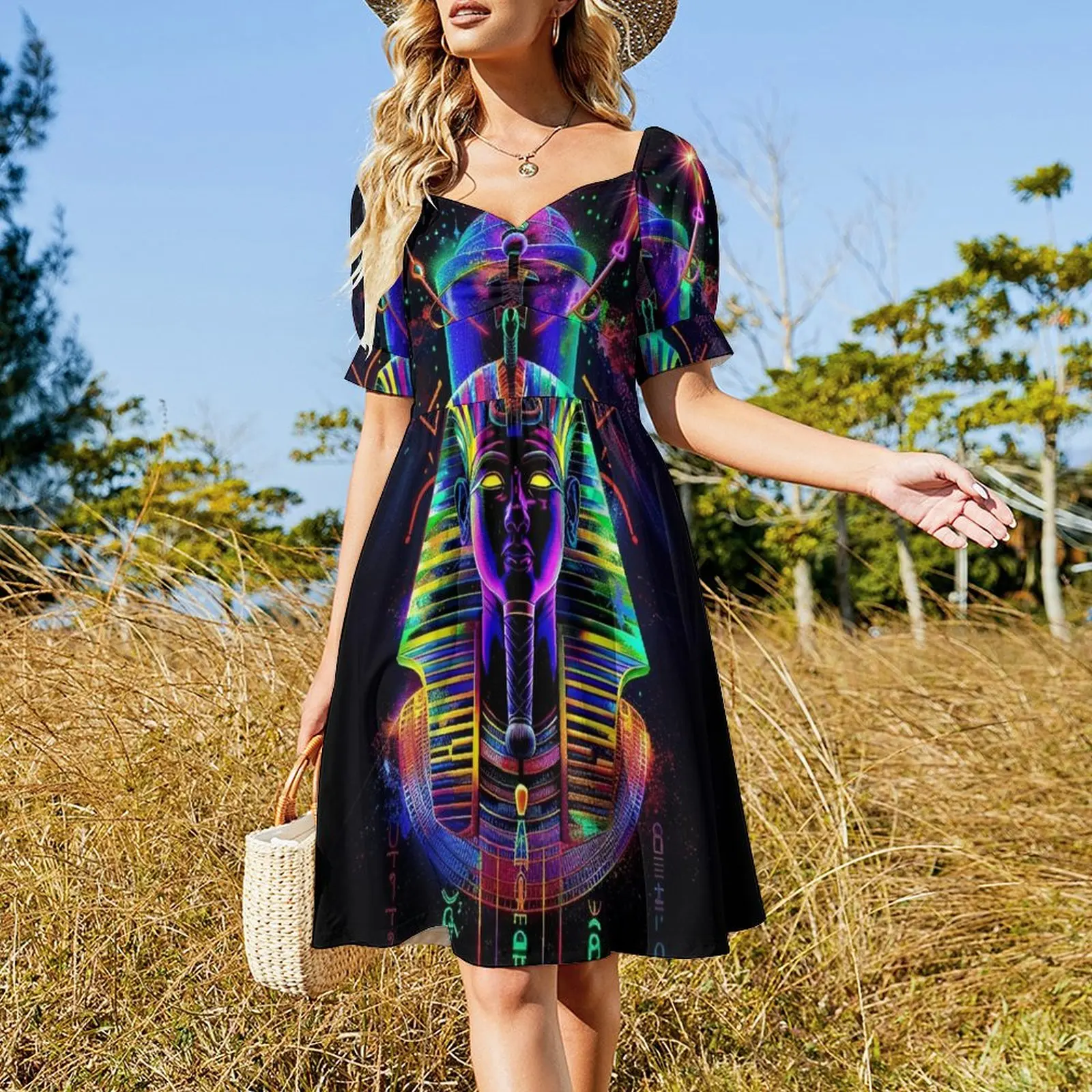 Egyptian Pharaoh Neon Art 1 Short Sleeved Dress dresses summer elegant party dress for women 2025 Dress