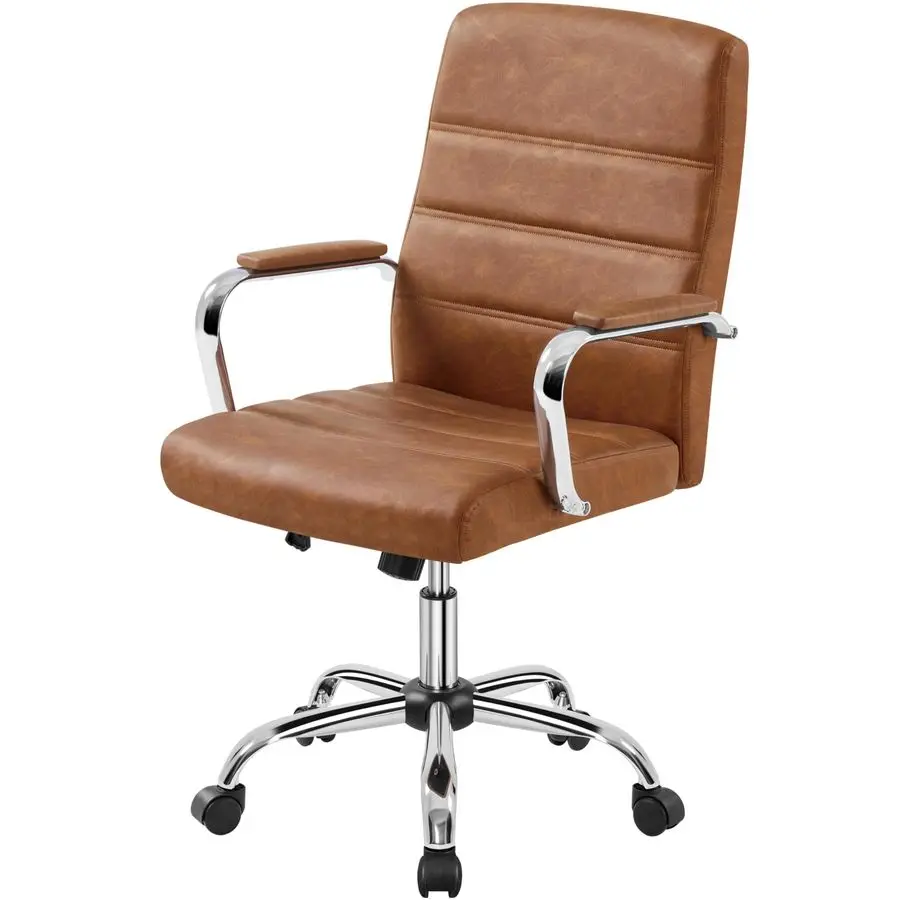

MidBack Office Chair with Arms Swivel PU Leather Height Adjustable Office Executive Chair, Retro Brown
