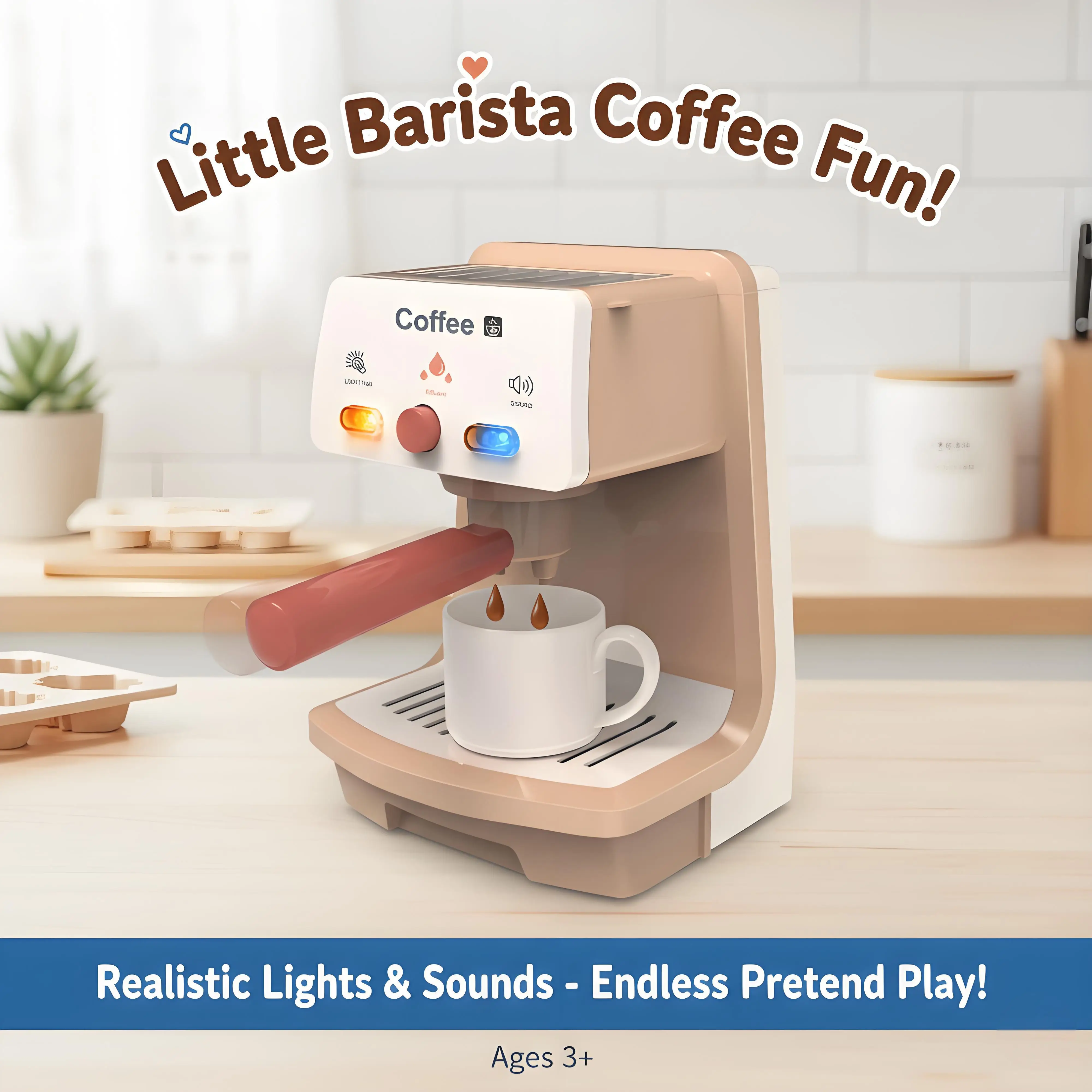 Coffee Maker Toy, Interactive Simulation, Light & Sound Effects, Perfect for Pretend Play