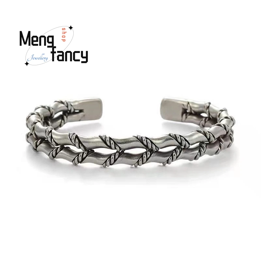 

Hand-Woven Double-Layer Bamboo Joint Bracelet For Men, Personalized Retro Thai Open Bracelet For Men Fashion Jewelry Exquisite
