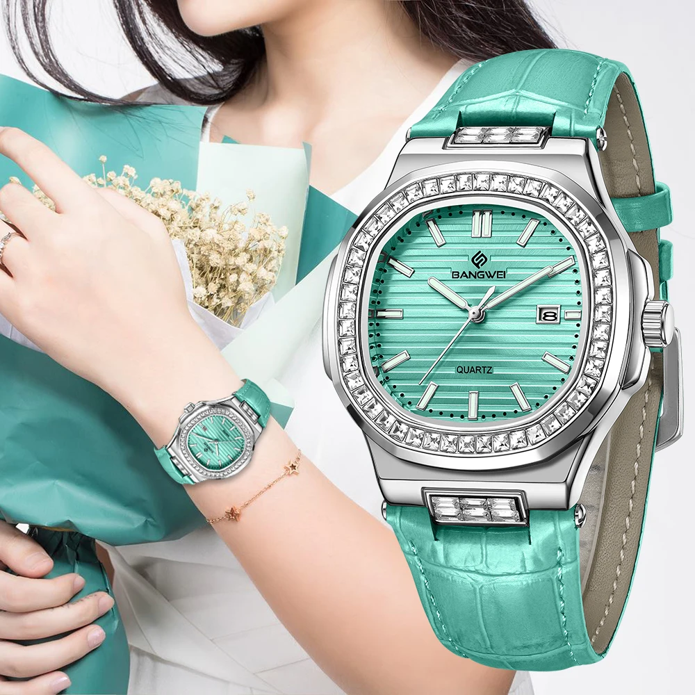 

LIGE оригинальные кварцевые часы с бриллиантовым циферблатом для женщин, модные элегантные женские часы с кожаным ремешком, водонепроницаемые женские наручные часы в подарок