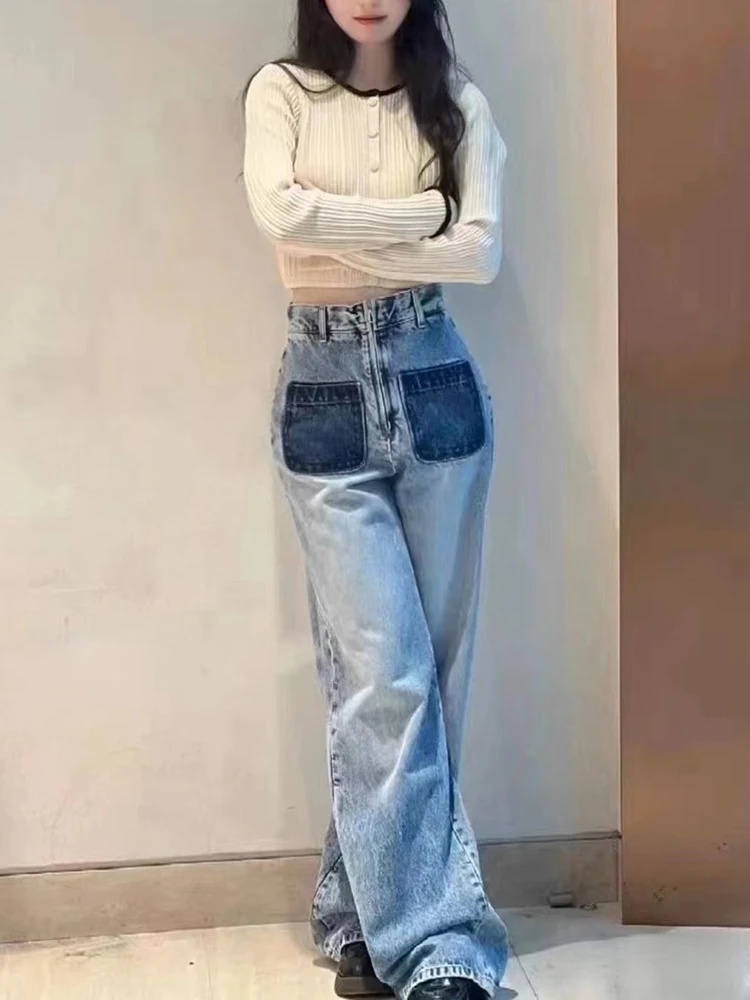 2024 Autumn New Fashion Straight Jeans for Women Retro Casual High Waist Micro Flared Denim Pants Ladies