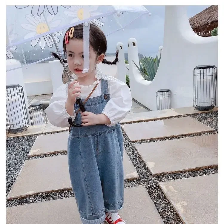 Kid Pants 2021 Girls Denim Overalls Spring and Autumn Clothing New Style Girl Casual Pants Boy Jeans Loose Denim Overalls