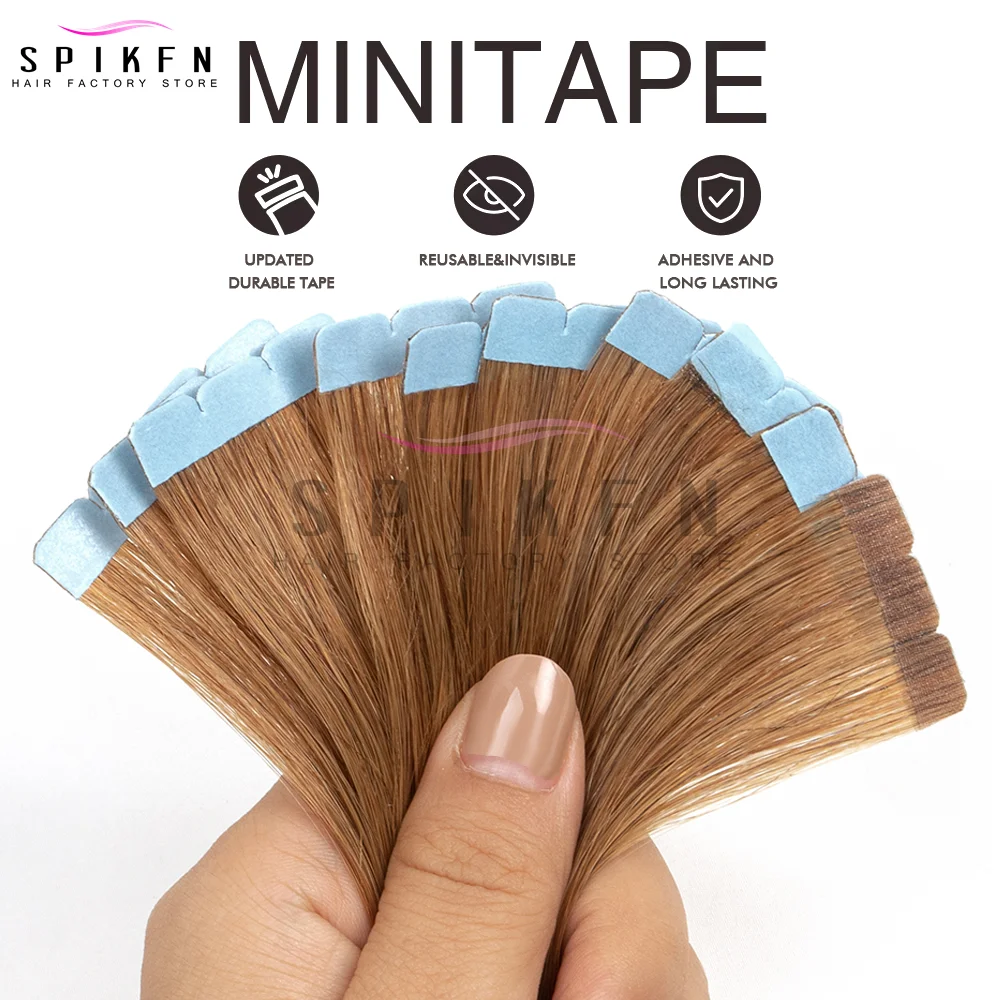 미니 테이프 인모 연장 보이지 않는 이음매 없는 접착 테이프 헤어 12-24인치 천연 스트레이트 헤어 10개/팩