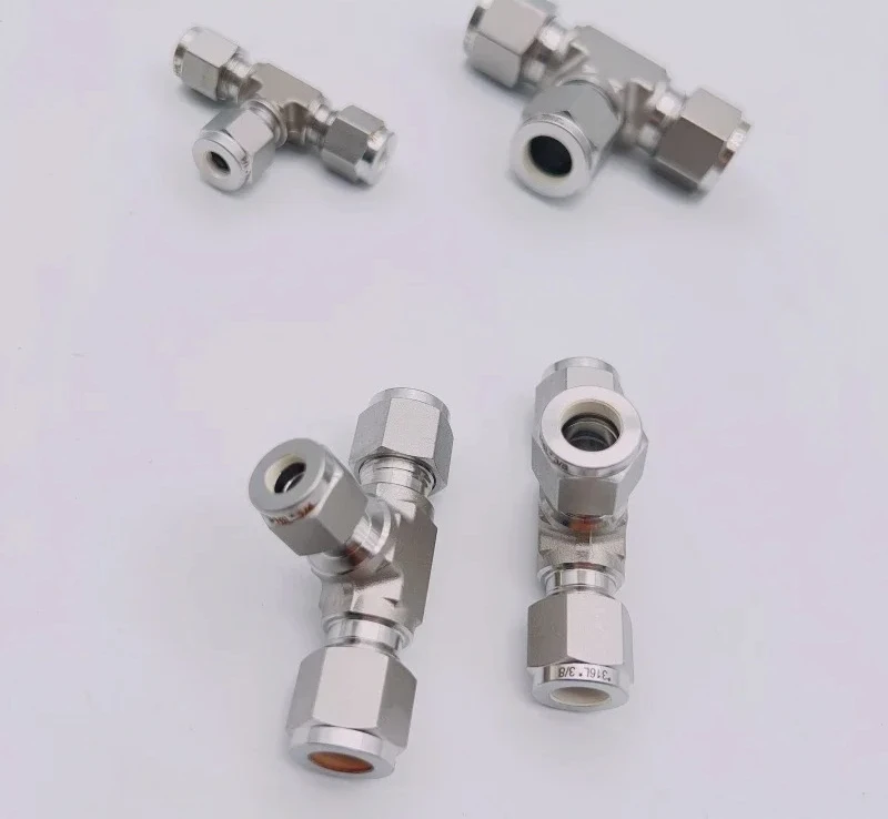 316L stainless steel ferrule tee high pressure 3mm 6mm 1/8 1/4 3/8 1/2 8mm silver plated carburized