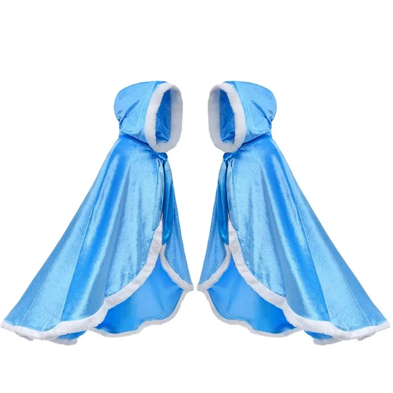 Girls Elsa Cloak Girls Plus Velvet Cloak Cape Girl Princess Blue Clothes Kids Children Cartoon Hooded Poncho Winter Hooded Cloak