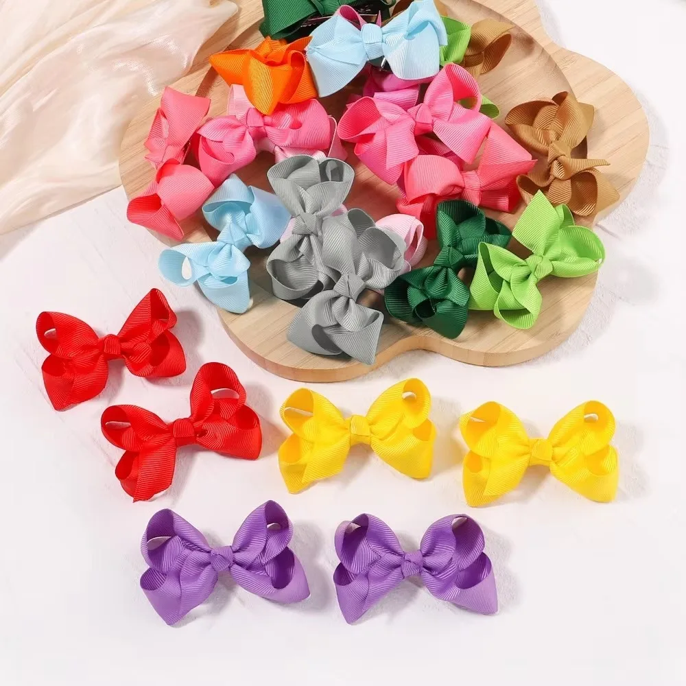 3/4/6/8inch Wholesale Boutique Handmade Colorful Solid Ribbon Grosgrain Hair Bow with Clips for Kids Girls Hair Accessories