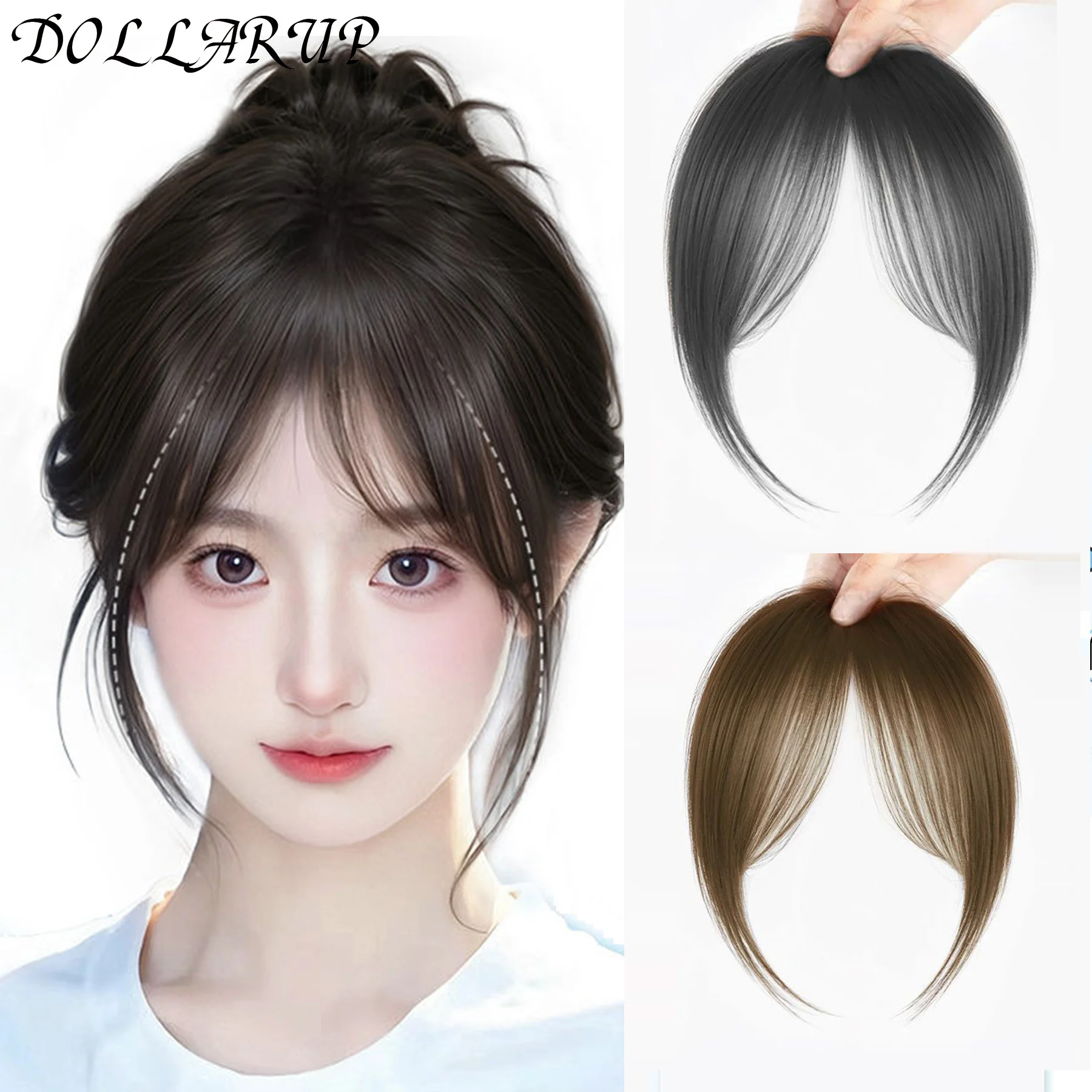 

Synthetic Hair Clip In Bangs Brown Colored Invisible Front Fringes Clip in Hair Air Bangs Natural Black Fake Hair Bangs For Girl