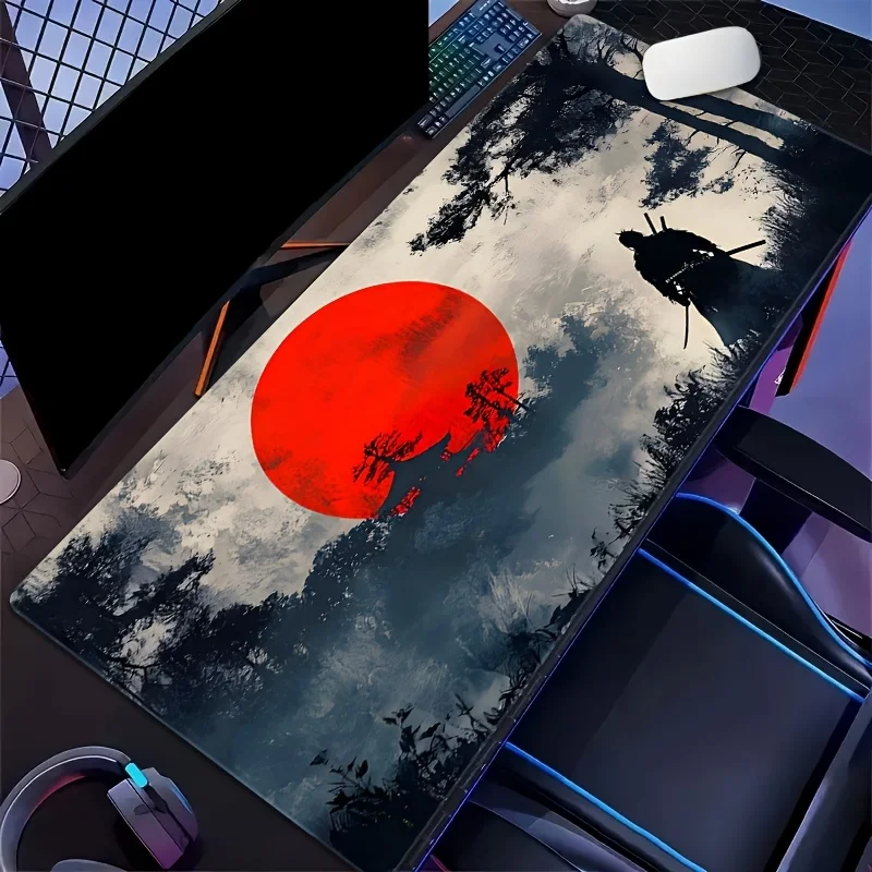 

Red full moon samurai design Mouse Pad Rubber non-slip base Desk Mat High quality material gaming mat mousepad with lock edge