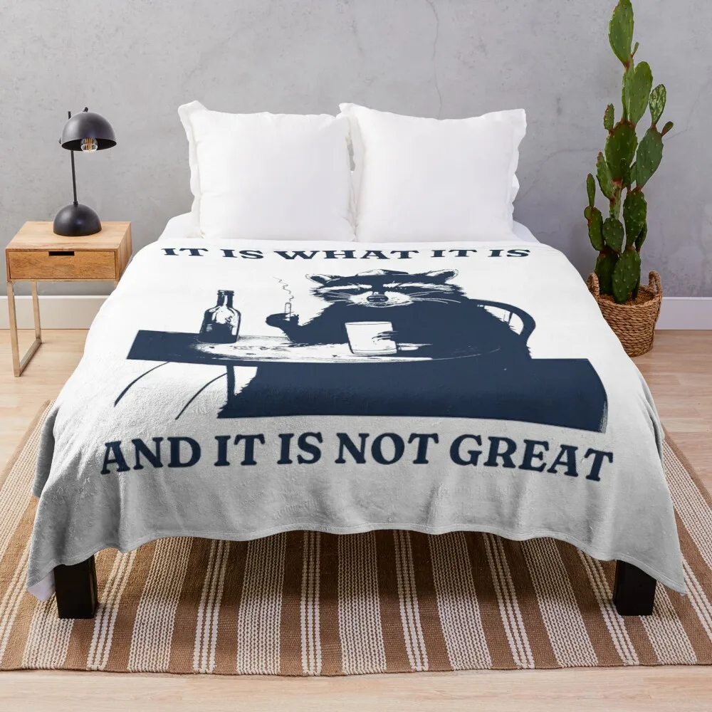 It Is What It Is And It Is Not Great Funny Raccoon Meme Throw Blanket warm winter Hair Giant Sofa Blankets