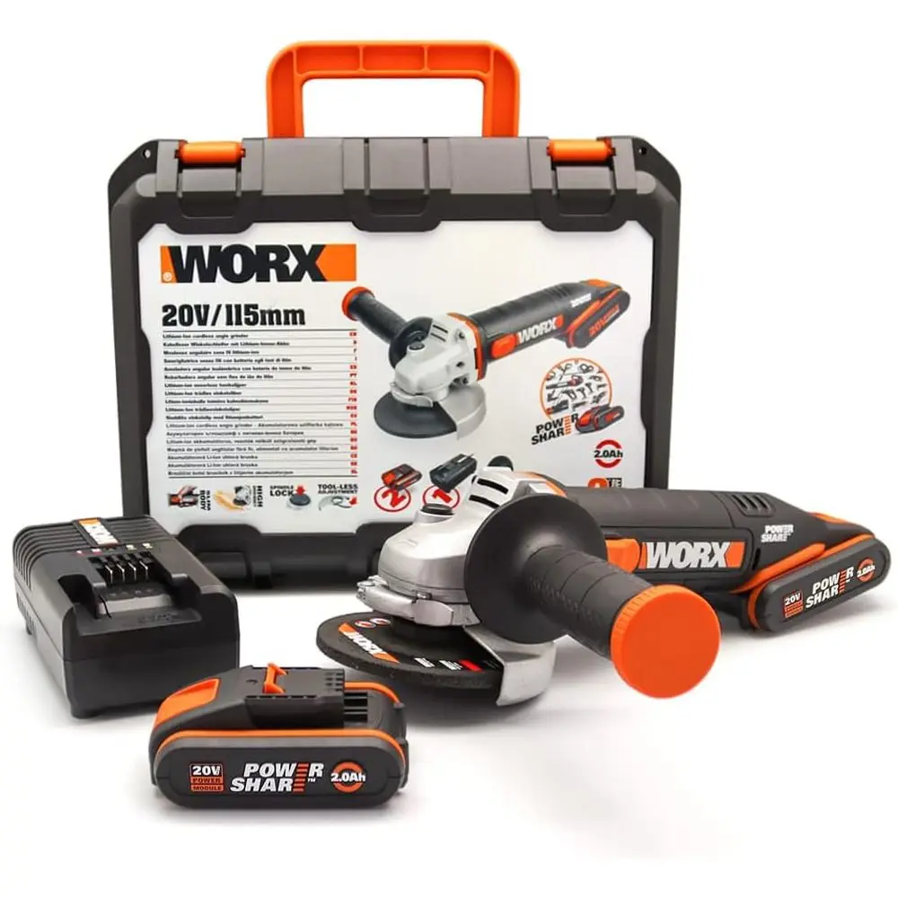 

20V Lithium-Ion Cordless Angle Grinder - Compact design with slim body, extra hand grip, and powerful 20V battery for grinding a