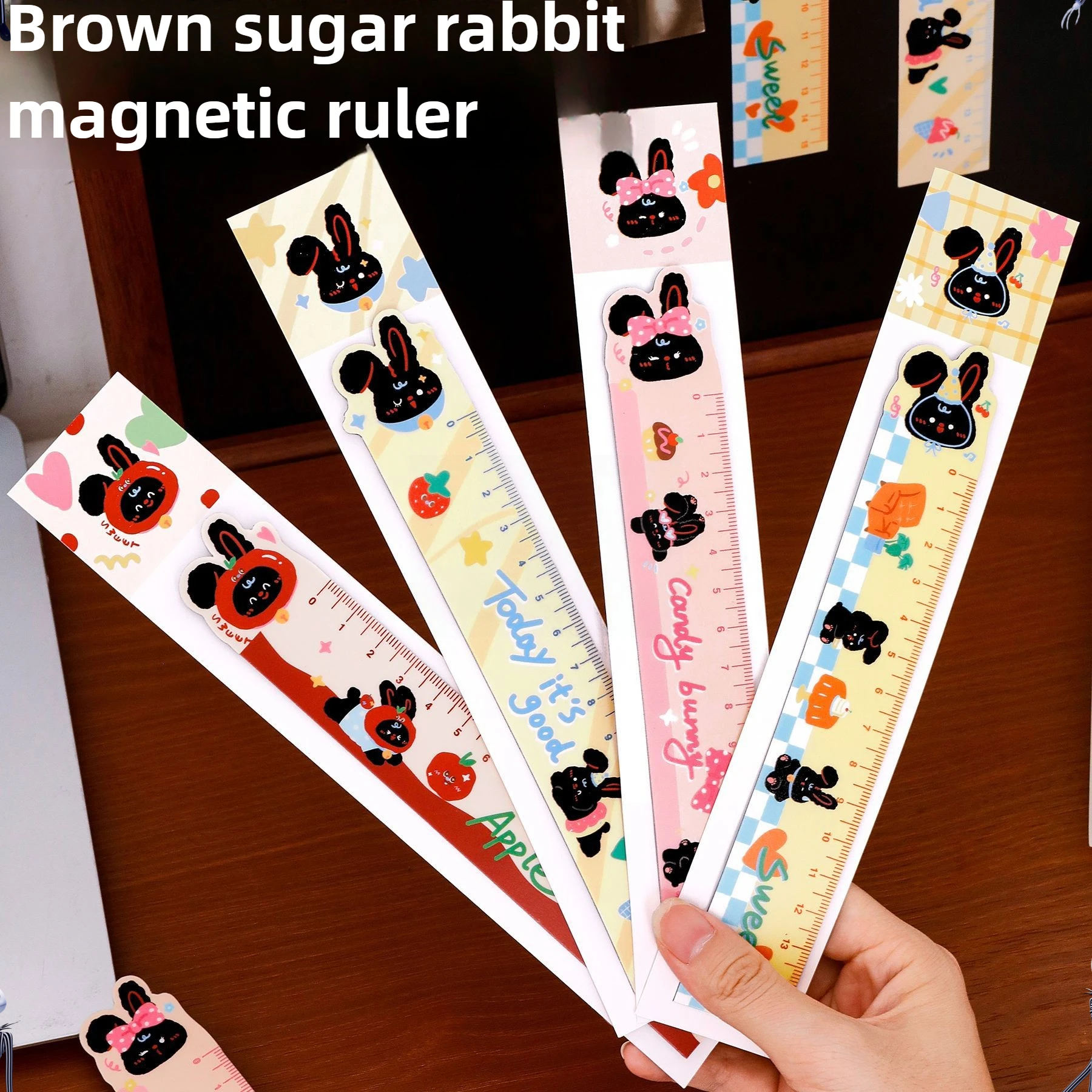 12 Pcs Ins Rabbit Magnetic Bookmark Rulers Student Cute Shaped Painting Ruler Creative Cartoon Stationery Bookmark