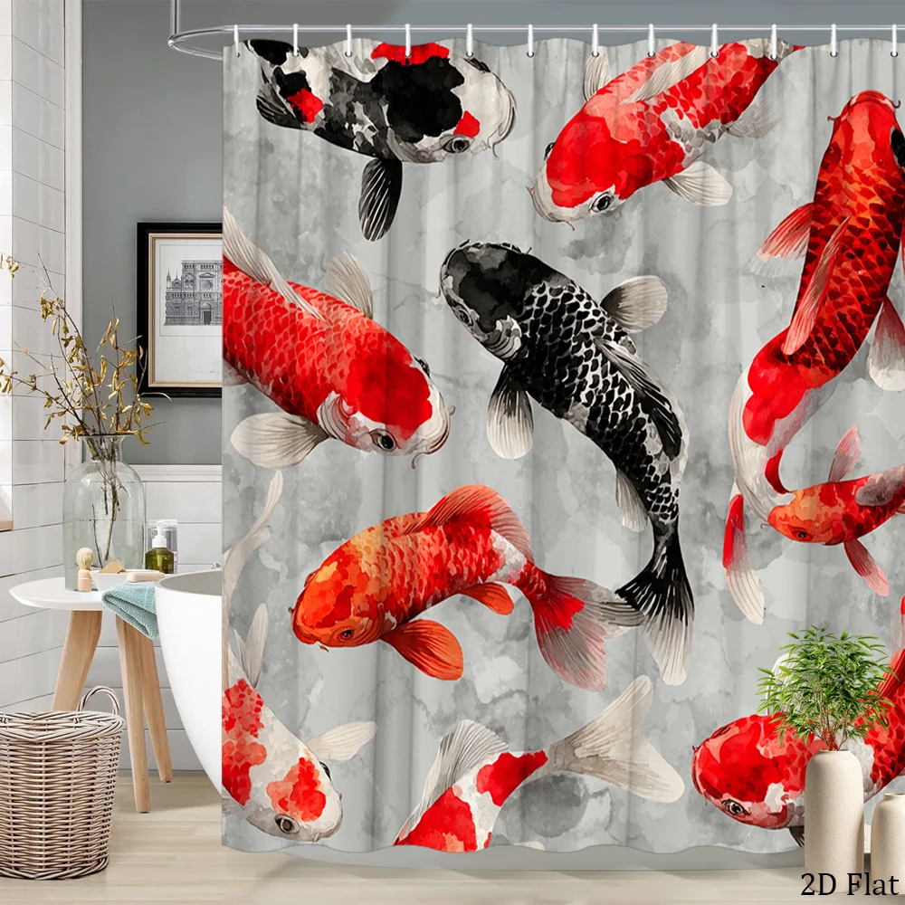 

Waterproof Koi Fish Shower Curtain Bathroom Decor Watercolor Koi Aquatic Animal Art Curtain 180x200cm