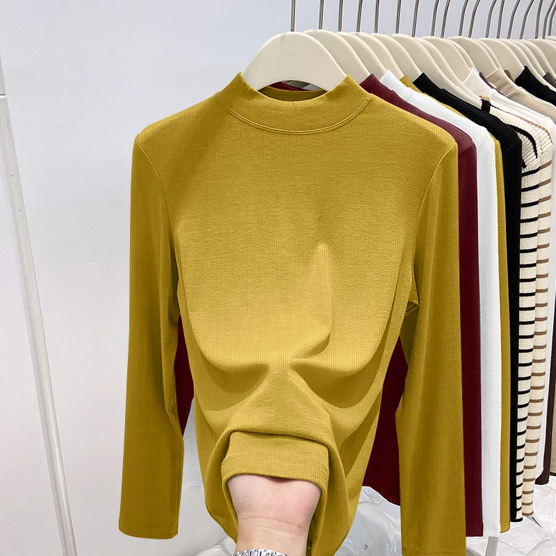 

Повседневная женская футболка с длинным рукавом и средним вырезом, большие размеры, весна-осень, новинка, топ с декоративными элементами