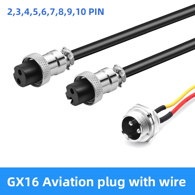 GX16 Aviation Plug 2/3/4/5/6/7/8/9/10 Pin Female To Female Connector with Line 50cm~3M 250V 4~7A  Abutment Aviation Joint 1pc