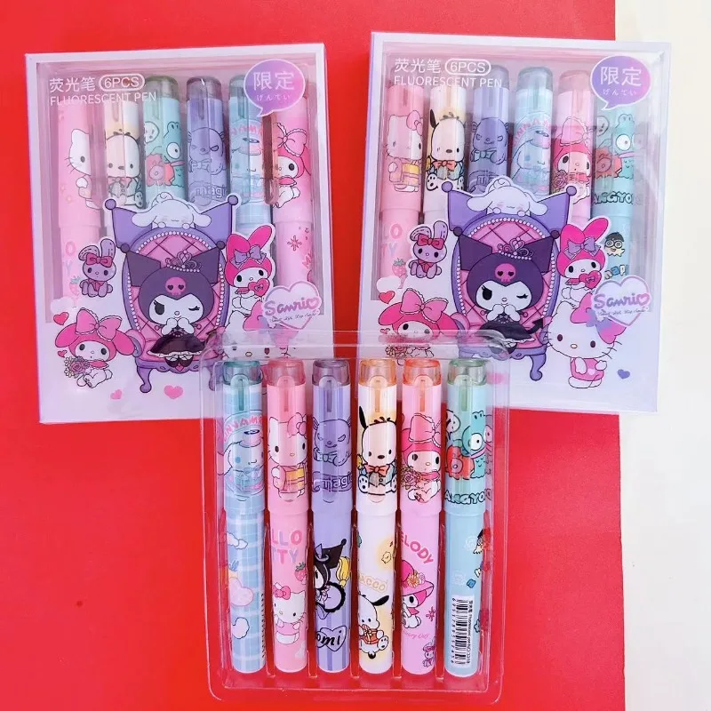 

Kawaii Hello Kitty Marking Pen Cute Cartoon Versatile Large Capacity Fluorescent Pen Desktop Accessories Student Gift Wholesale