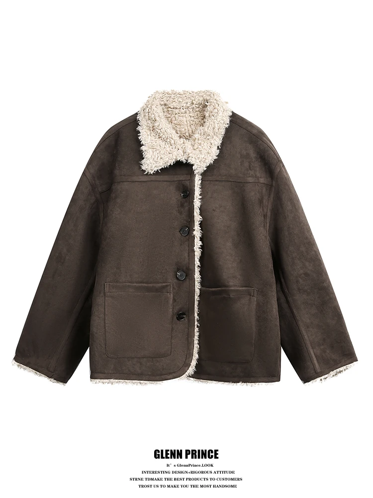 

Мужская ретро-куртка GPstudio в американском стиле из искусственного меха с теплым воротником из овечьей шерсти, хлопковое пальто с длинными рукавами