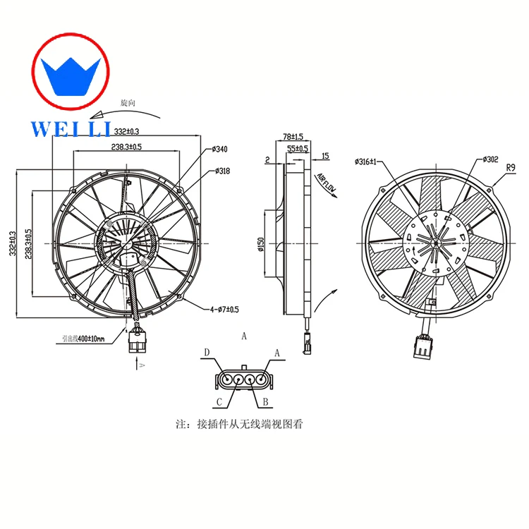 Aftermarket Parts 24Volts 305mm BLDC Electric Axial Fan VA89-BBL338P/N-94A for Truck Refrigeration