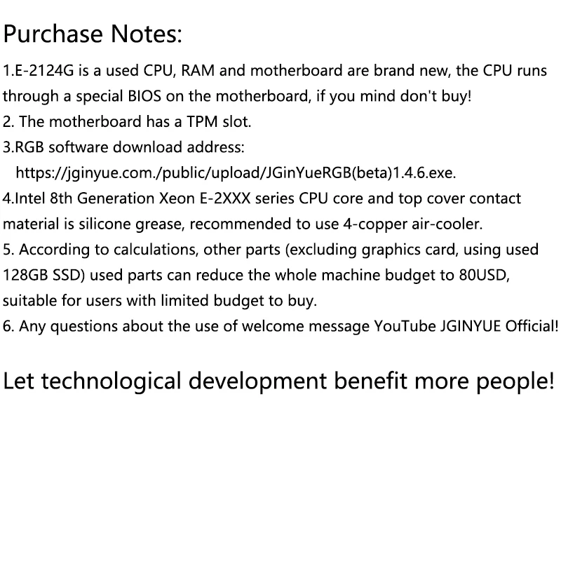 JGINYUE H311M-HD اللوحة الأم 8th Xeon E-2124G 8GB 2666MHz CL19 kit مع iGPU DDR4 ARGB الإصدار الأساسي TDP71W 4C4T L3cache 8MB