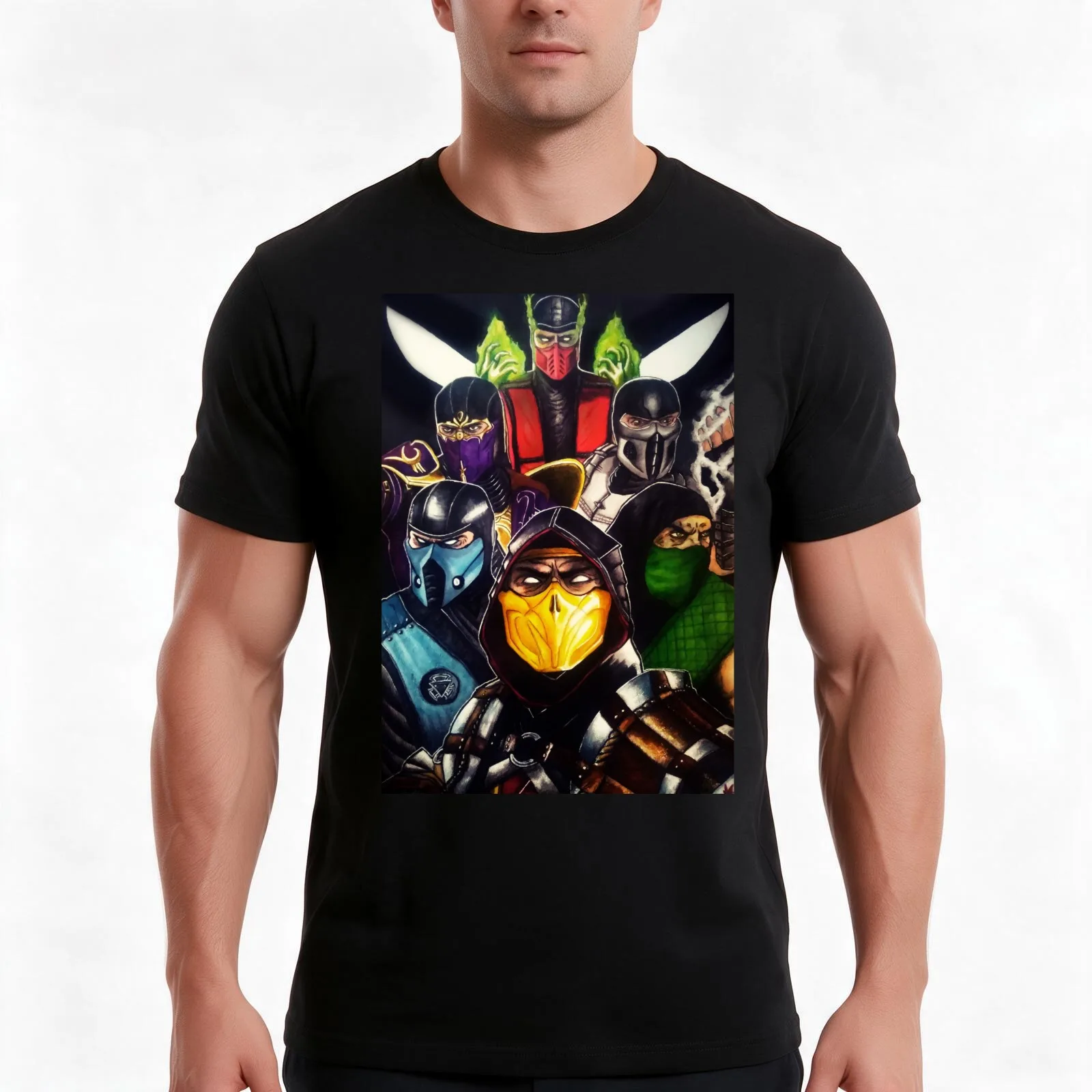Mortal Kombat Ninjas T-Shirt, Summer Casual Cotton Tee, Oversized Streetwear Tops, Vintage Graphic Print, Loose Fit Short Sleeve