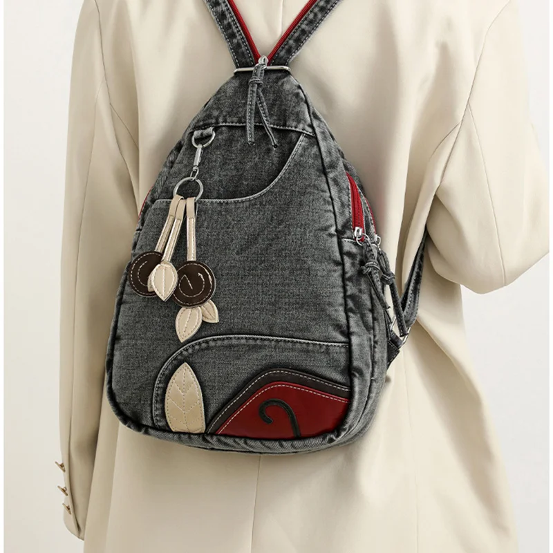 Washed Denim Canvas Backpack Simple Travel Shoulder Bag for High School And College Students Women Lazy Style Backpack
