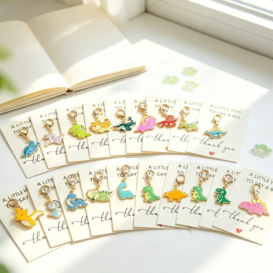 19 Pieces of Cute Dinosaur Keychains - Perfect Gift for Dinosaur Enthusiasts and Best Friends |   Cute Bag Charms, Love and Care Party Favors. image 2