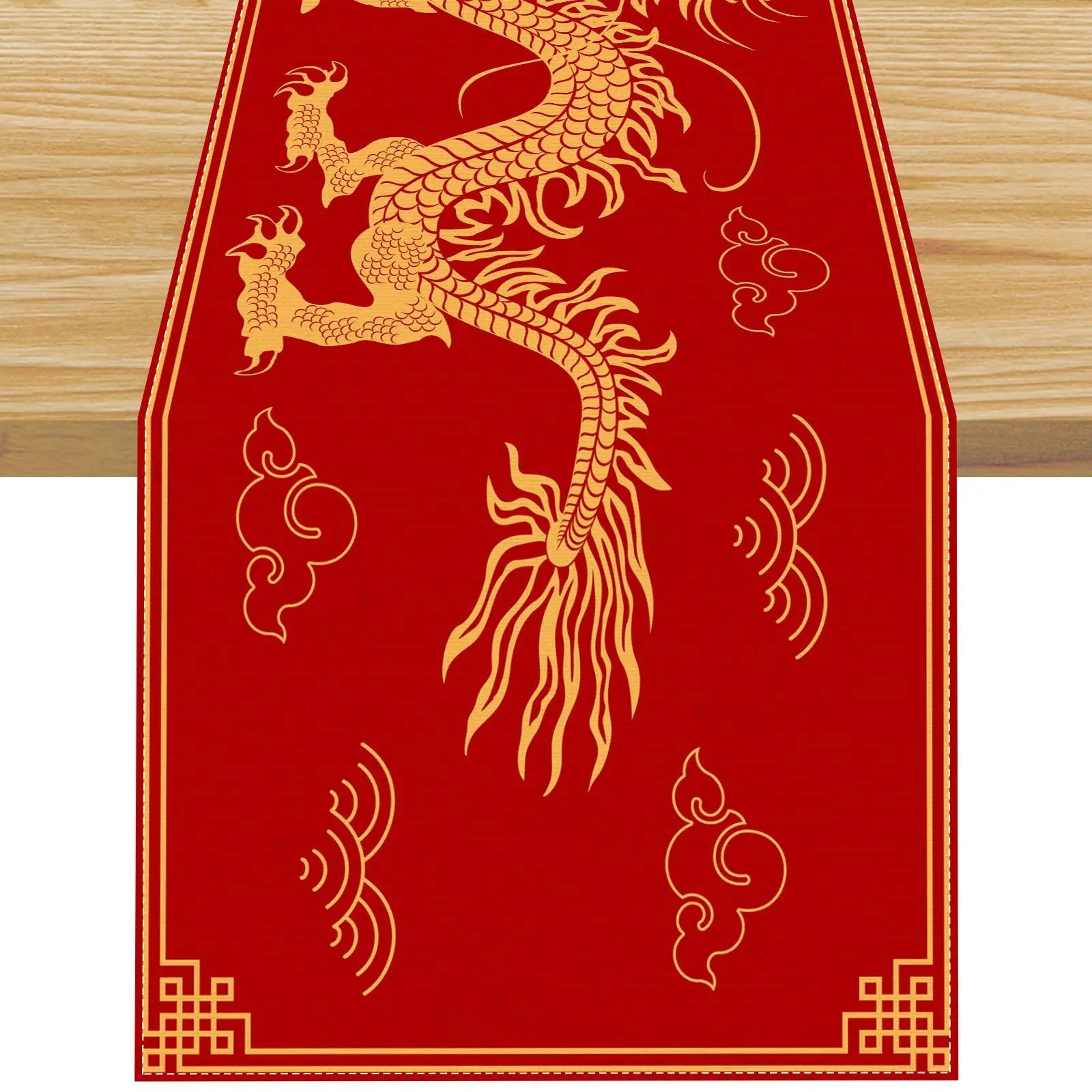 

Dragon Print Linen Table Runner - 2026 Chinese New Year & Modern Wedding Festive Dining Decor